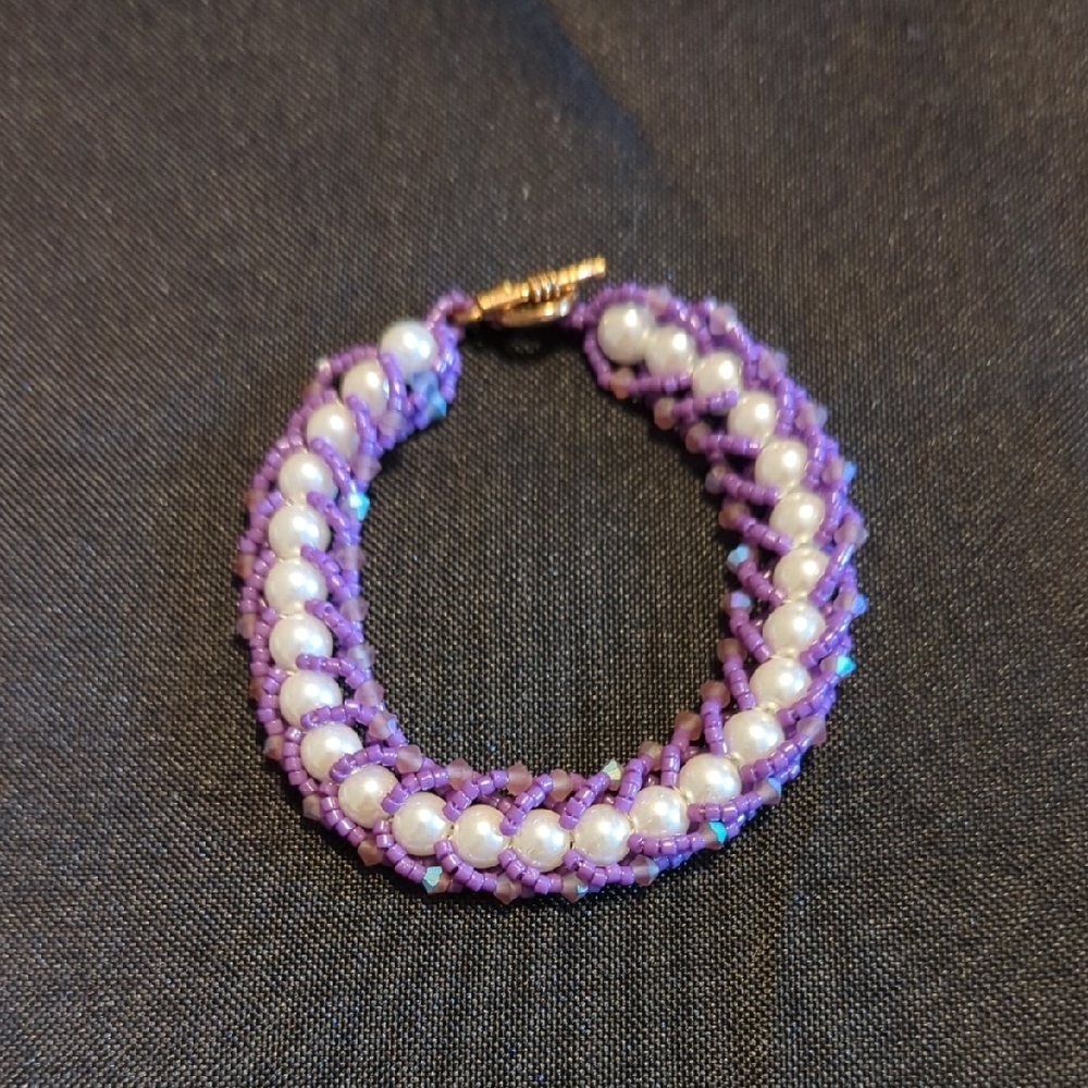 Elegant Purple and White Beaded Bracelet
